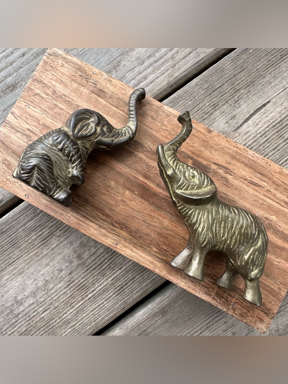 Brass Elephant Vintage Trinket Trunk Up Set Pair
